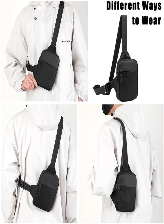 Hapforever 1PC Mini Black Sling Bag for Women and Men, Small Water Resistant Fanny Pack with Two Zipper Pockets Lightweight Crossbody Phone Chest Bag for Running Hiking Traveling (Black) - Image 5